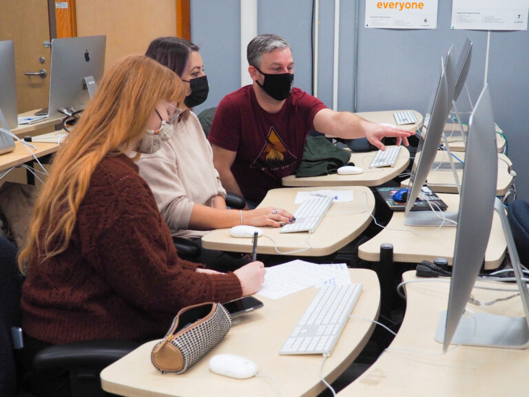 Students test wireframes in one of the Mac labs at the Comox Valley Campus.